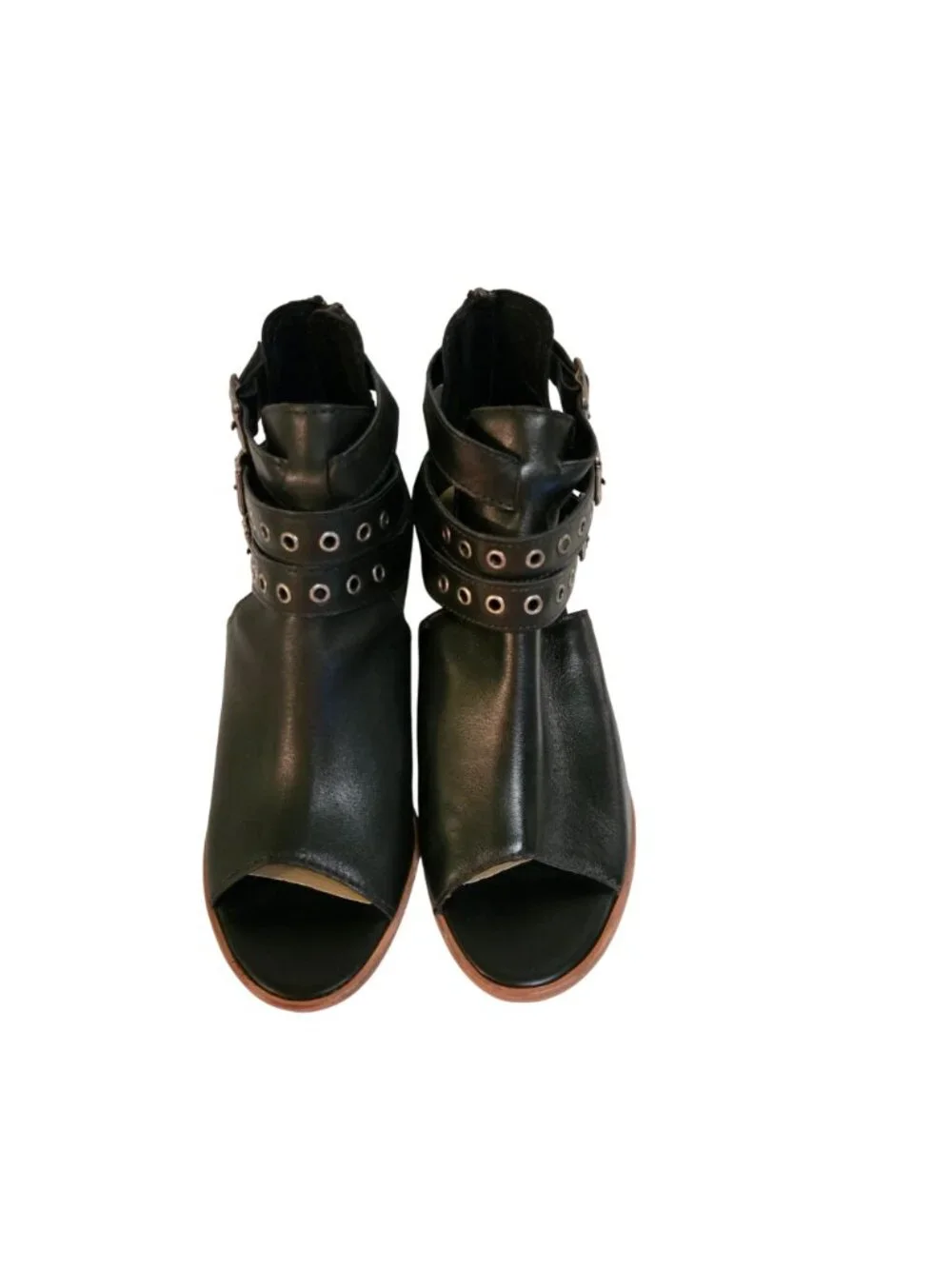 Diego Di Lucca Royalty Strappy Leather Shooties Black Back Zip Closure Size 7.5M